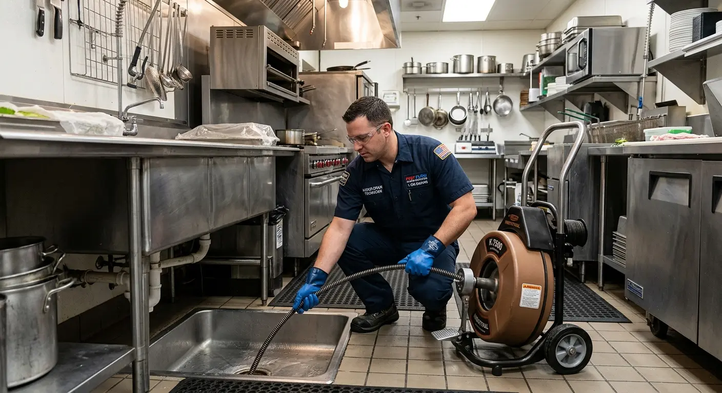 Commercial drain cleaning service in a restaurant kitchen in Short Pump